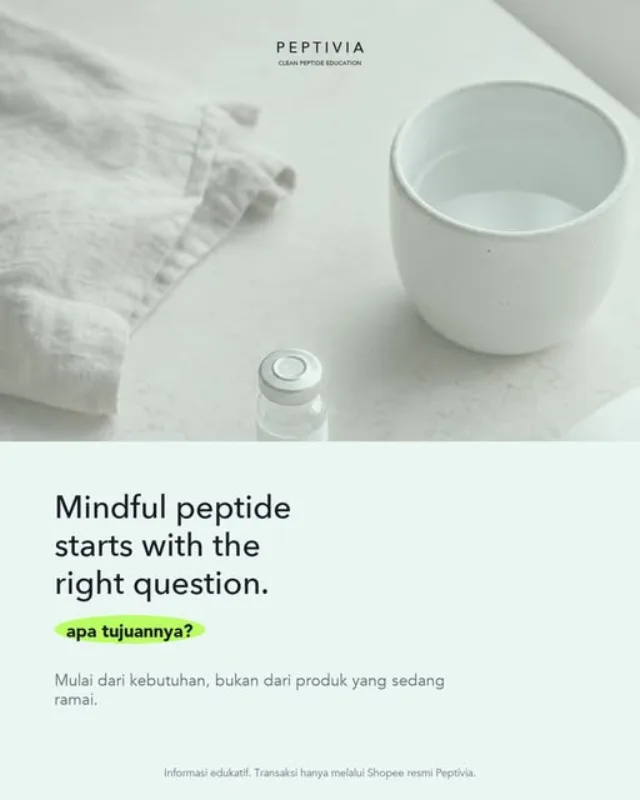 Poster bertulisan Mindful peptide starts with the right question, apa tujuannya
